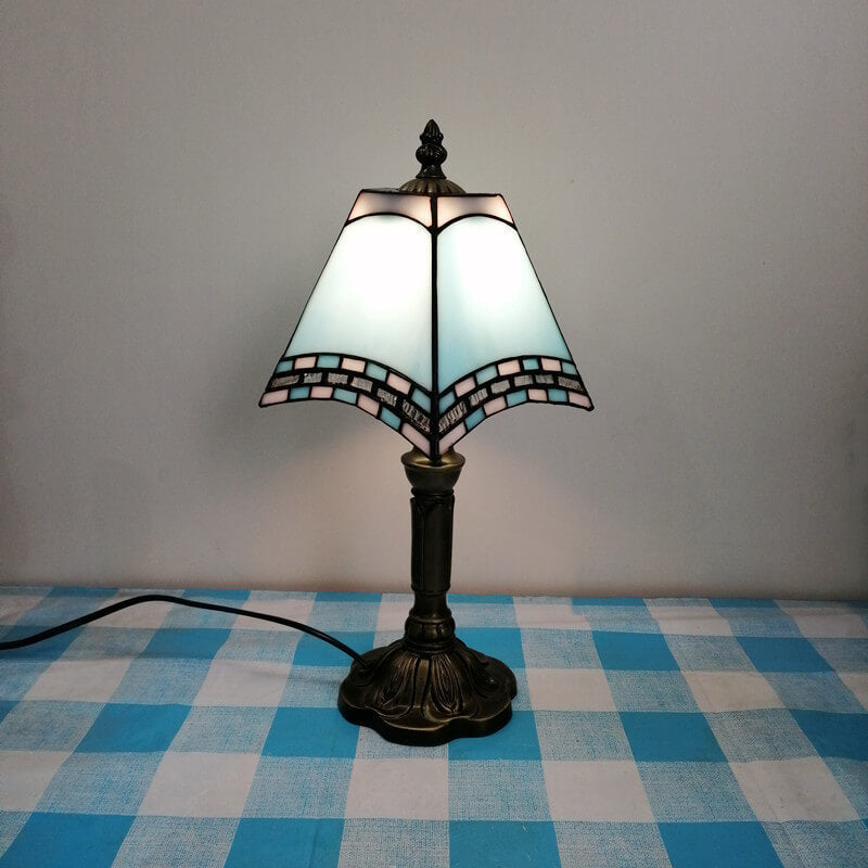 Traditional Tiffany Square Stained Glass Iron Table Lamp