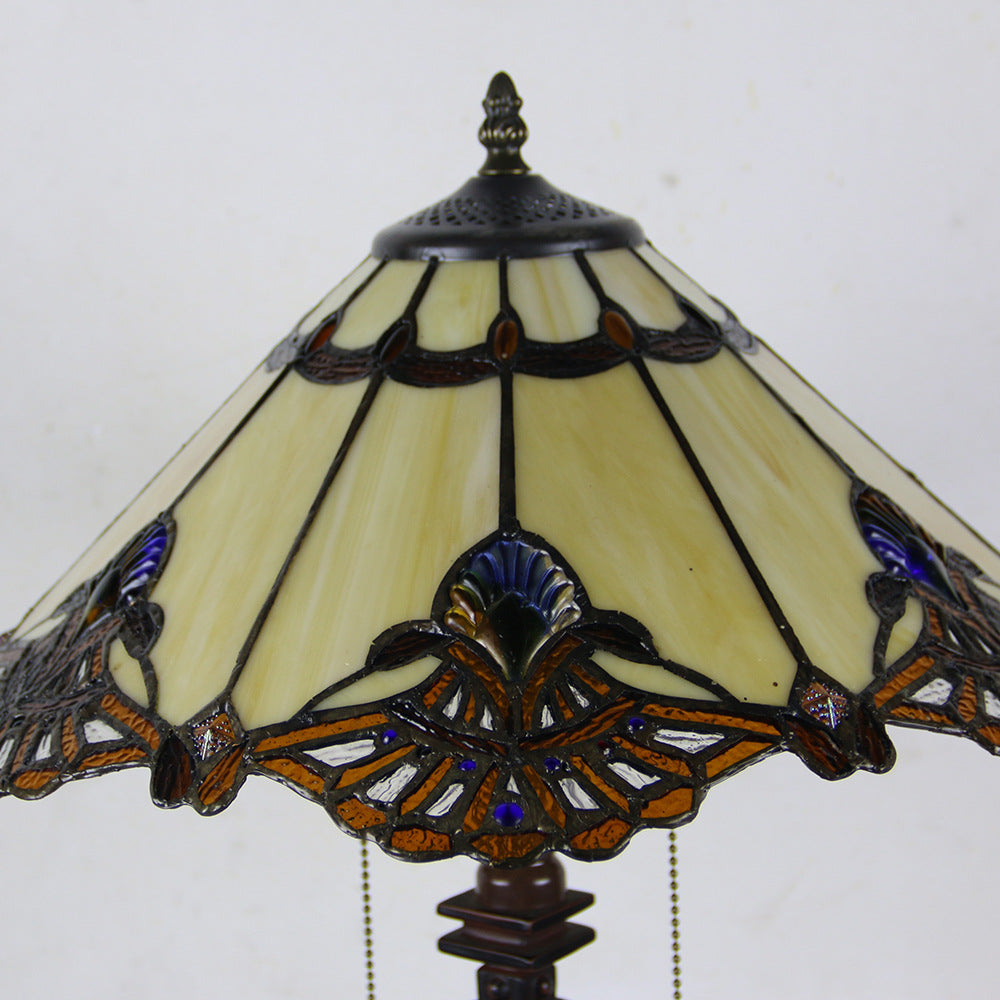 Tiffany Mediterranean Stained Glass Cone Pull Table Lamp