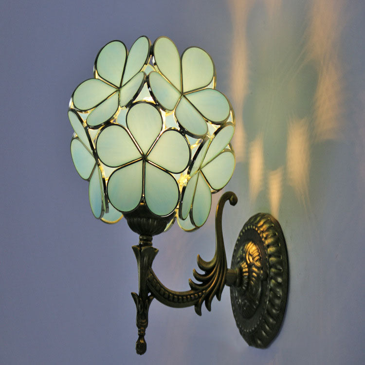 European Vintage Tiffany Flower Shaped Glass Wall Sconce
