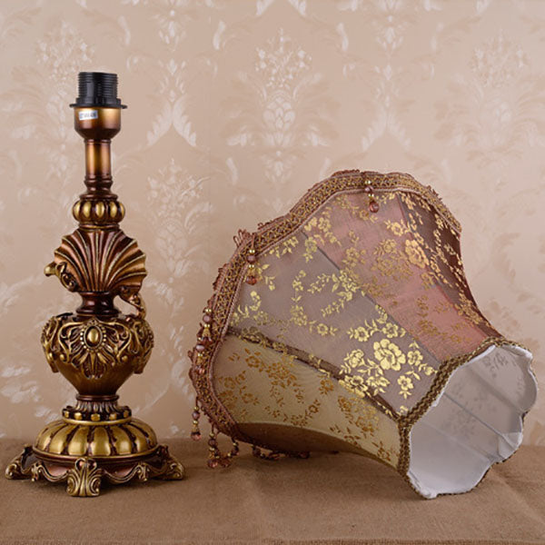 European Vintage Fabric Tassel Resin Court Table Lamp
