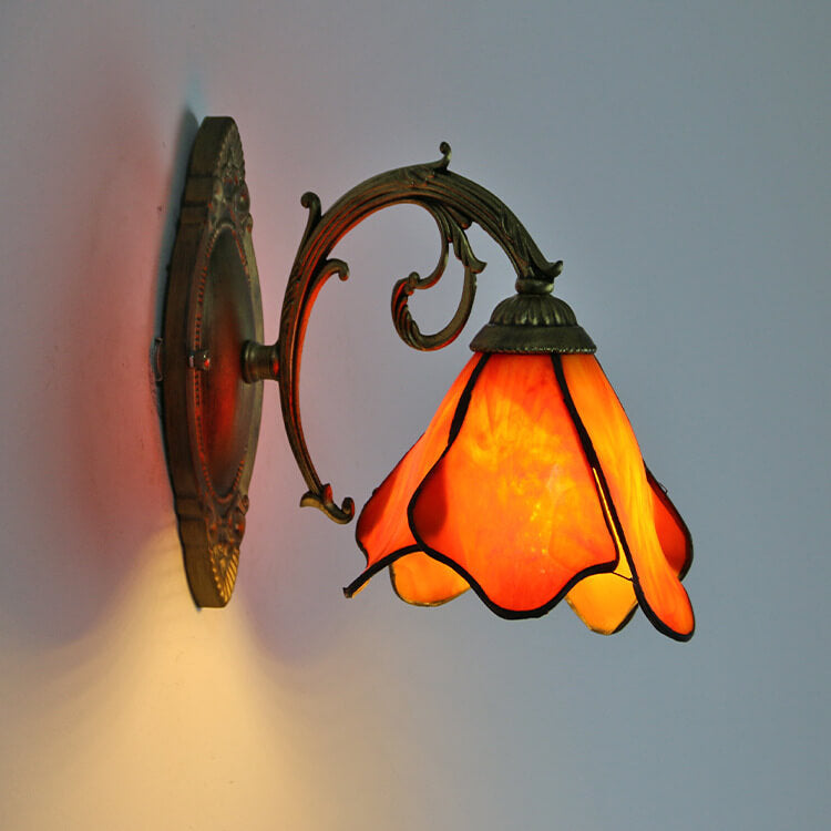 Vintage Tiffany Petals Stained Glass 1-Light Wall Sconce