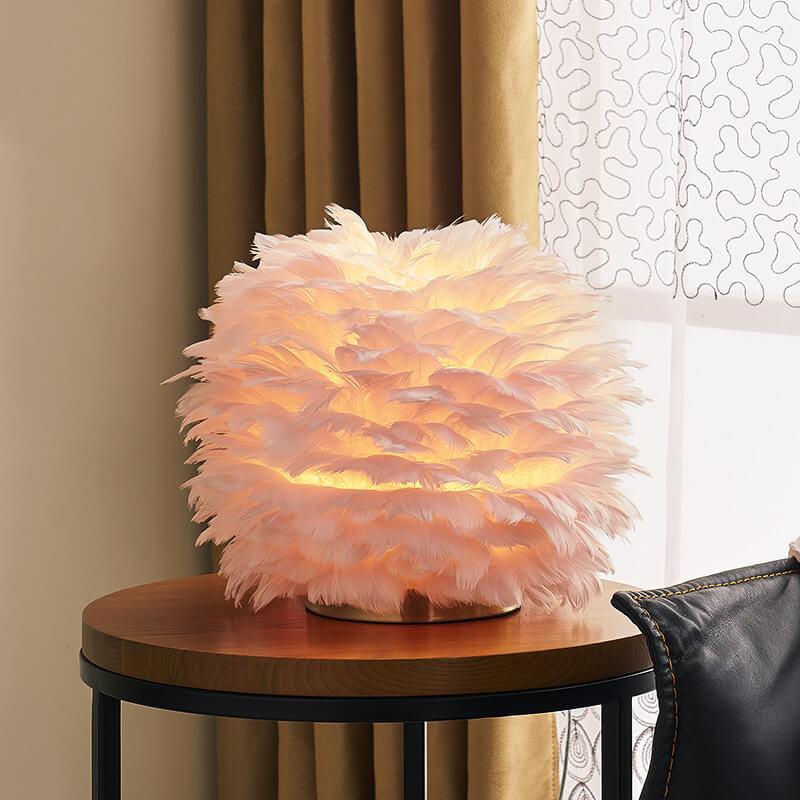 Modern Feather 1-Light Ball-Shaped Table Lamps Table Lamp