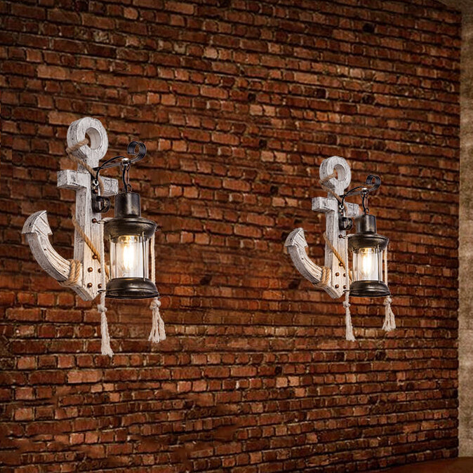 Industrial Vintage Boat Anchor Solid Wood Wall Sconce