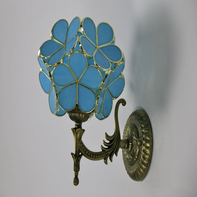 European Vintage Tiffany Flower Shaped Glass Wall Sconce
