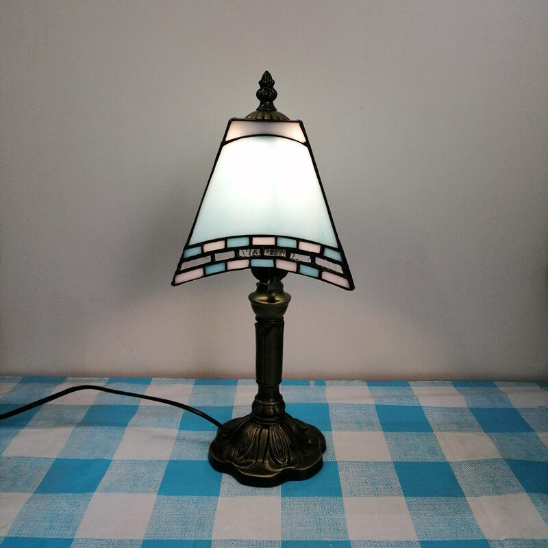 Traditional Tiffany Square Stained Glass Iron Table Lamp