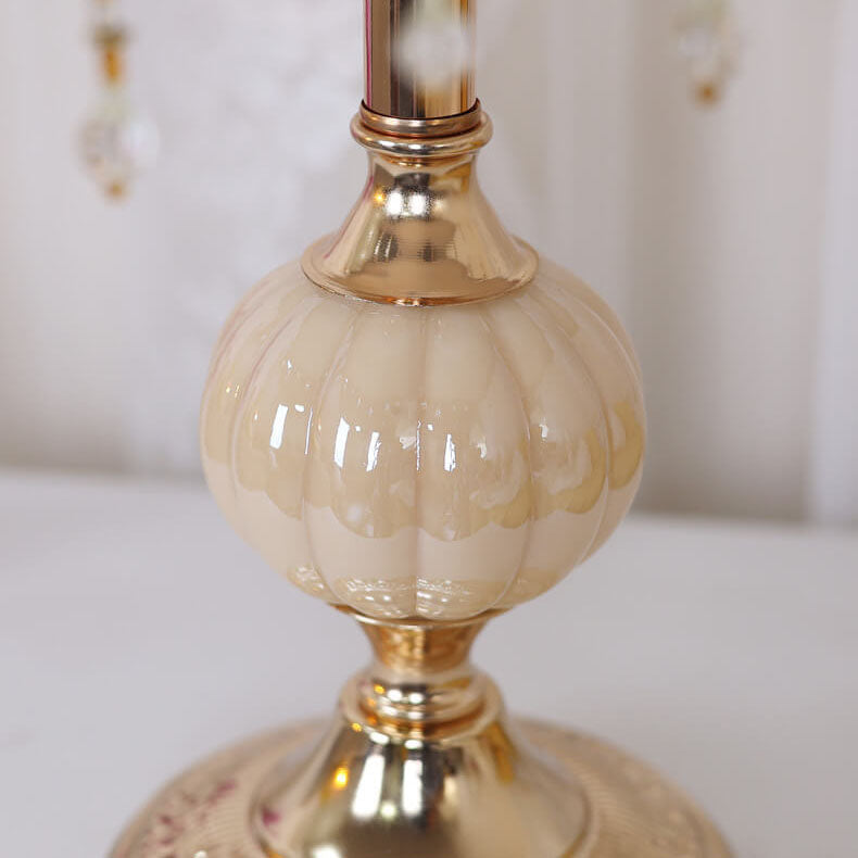 Traditional Vintage Fabric Floral Glass Hardware Table Lamp