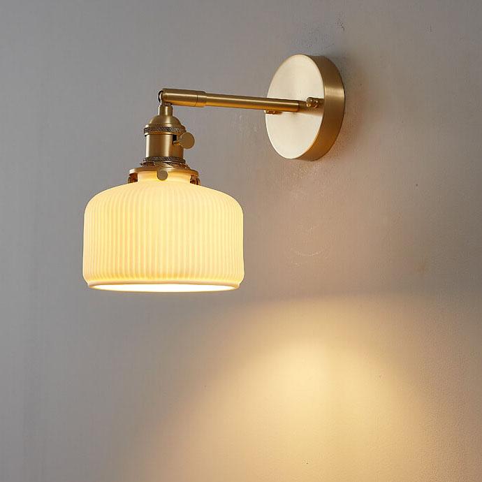 Modern Minimalist Striped Ceramic Jar 1-Light Wall Sconce