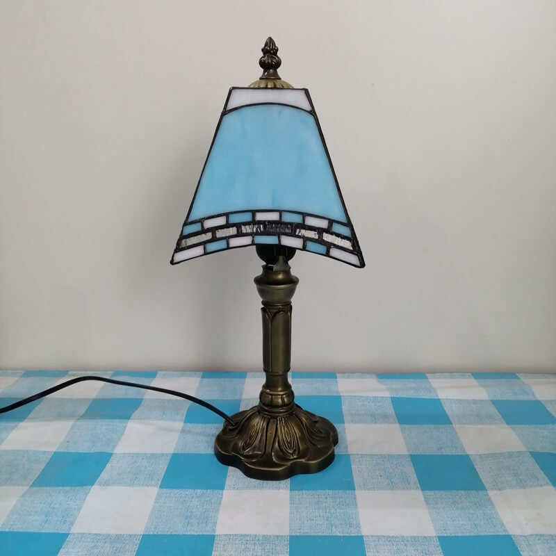 Traditional Tiffany Square Stained Glass Iron Table Lamp