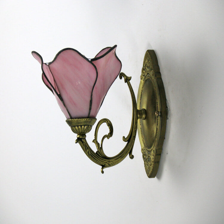 Vintage Tiffany Petals Stained Glass 1-Light Wall Sconce