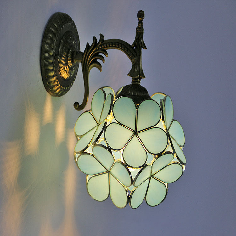 European Vintage Tiffany Flower Shaped Glass Wall Sconce