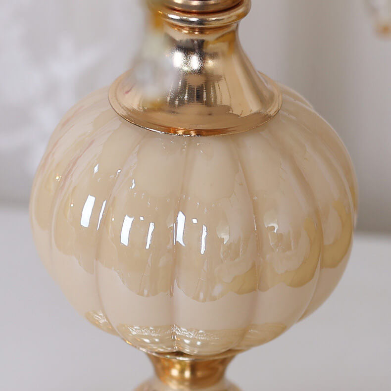 Traditional Vintage Fabric Floral Glass Hardware Table Lamp