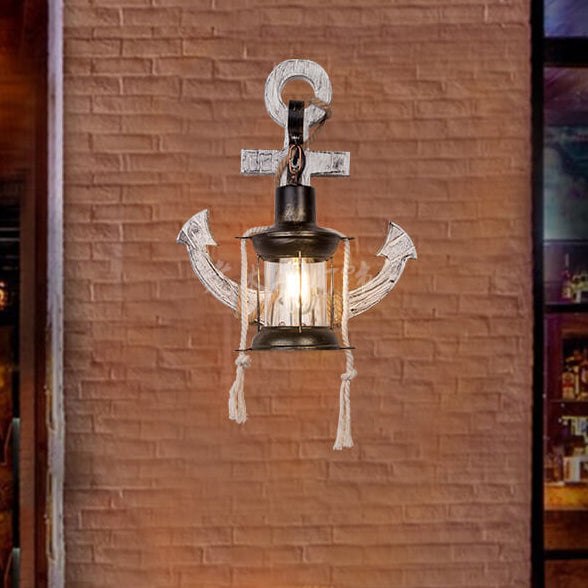 Industrial Vintage Boat Anchor Solid Wood Wall Sconce