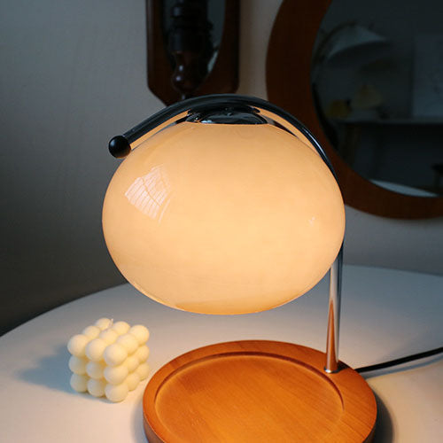 Vintage Glass Dome Solid Wood Base 1-Light Table Lamp