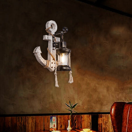 Industrial Vintage Boat Anchor Solid Wood Wall Sconce