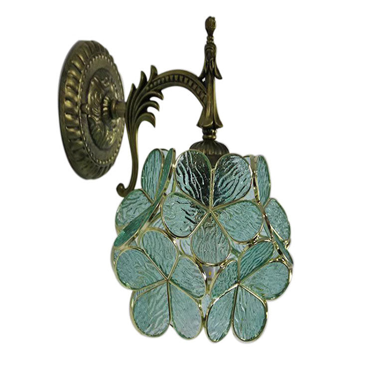 European Vintage Tiffany Flower Shaped Glass Wall Sconce