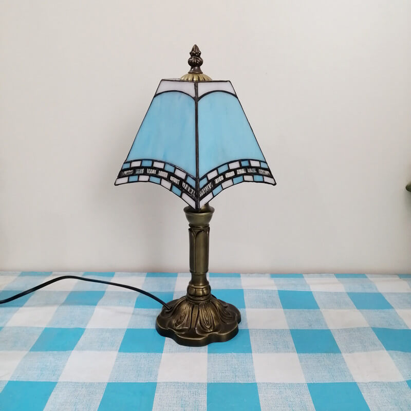 Traditional Tiffany Square Stained Glass Iron Table Lamp