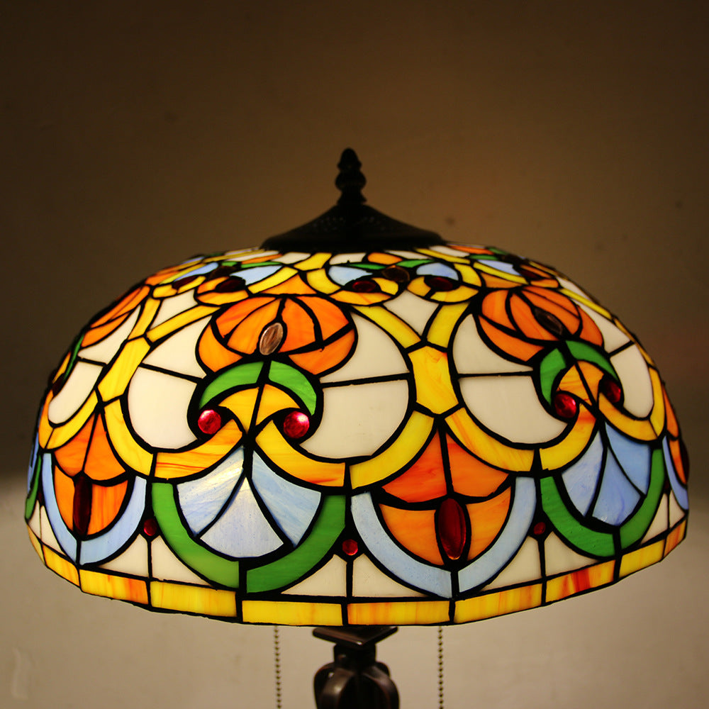 Tiffany Mediterranean Stained Glass Cone Pull Table Lamp