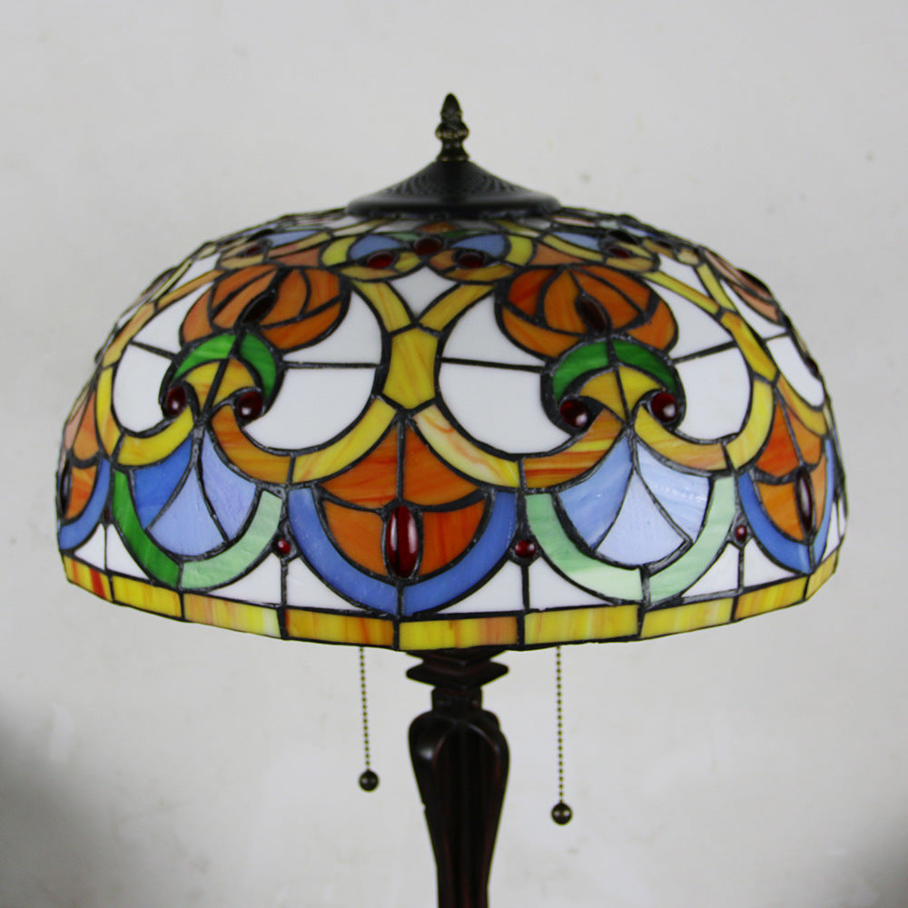 Tiffany Mediterranean Stained Glass Cone Pull Table Lamp