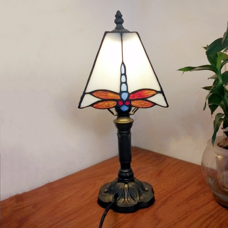 Traditional Tiffany Square Stained Glass Iron Table Lamp