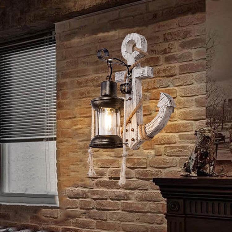 Industrial Vintage Boat Anchor Solid Wood Wall Sconce