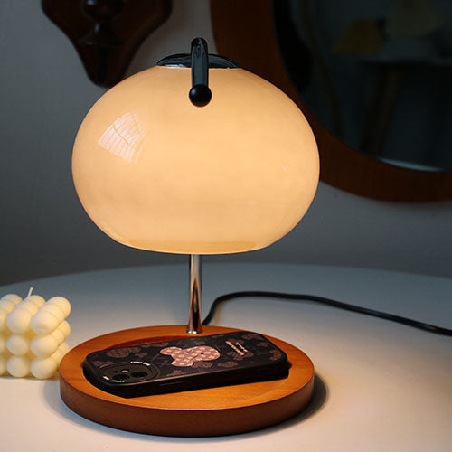 Vintage Glass Dome Solid Wood Base 1-Light Table Lamp