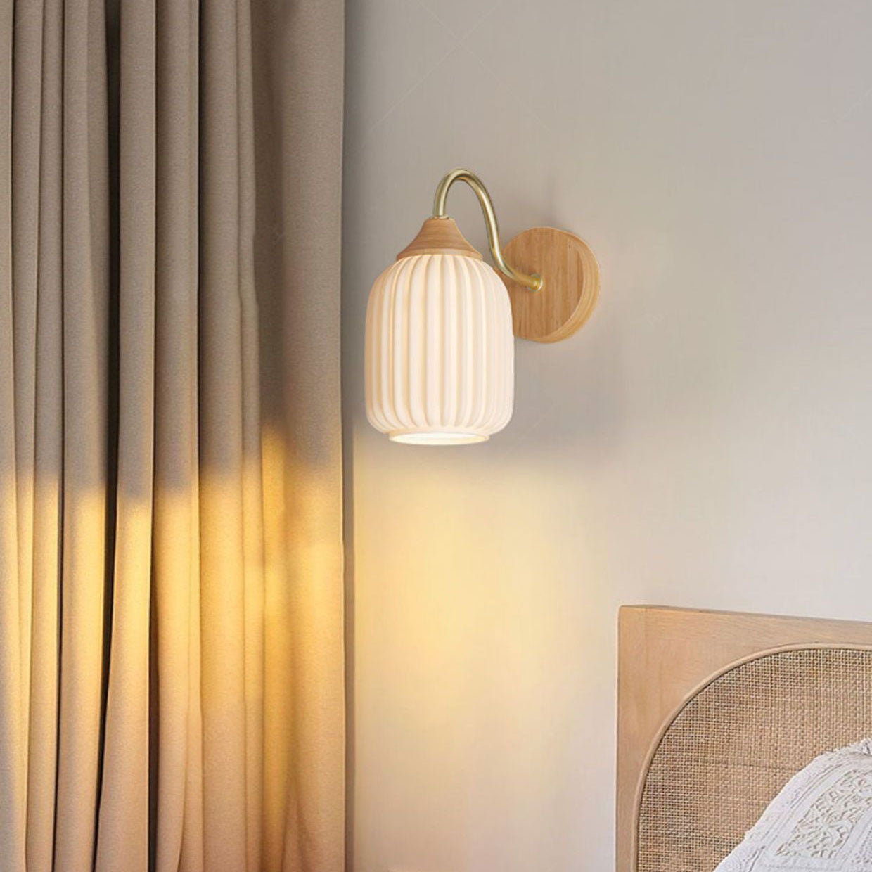 Contemporary Nordic Iron Glass Striped Round Log Wall Sconce