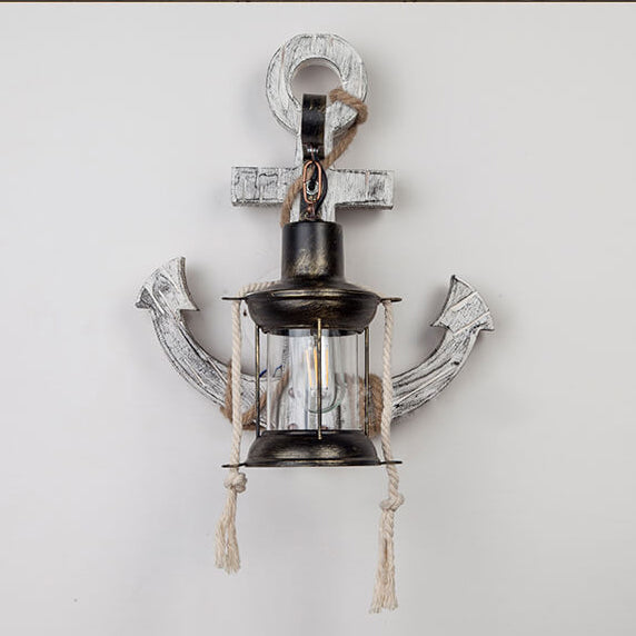 Industrial Vintage Boat Anchor Solid Wood Wall Sconce