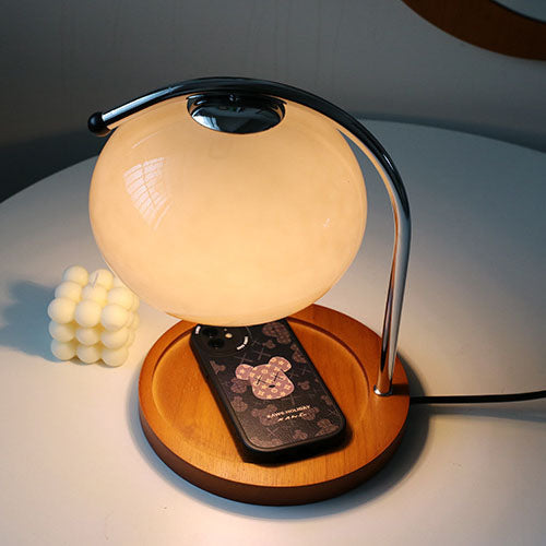 Vintage Glass Dome Solid Wood Base 1-Light Table Lamp