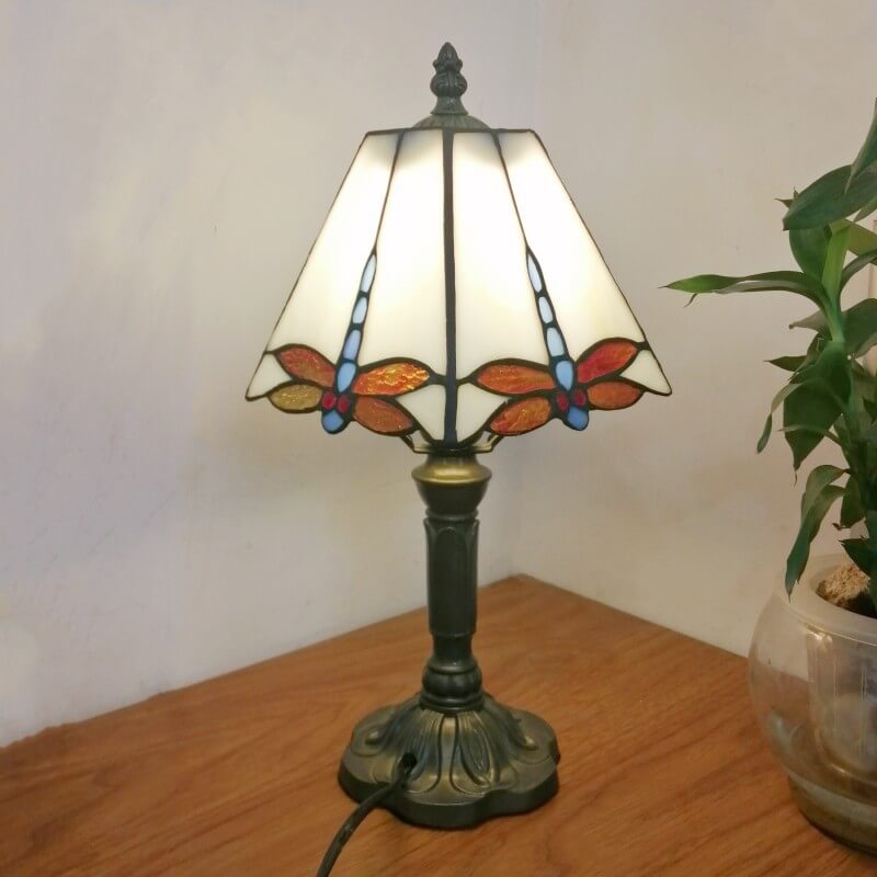 Traditional Tiffany Square Stained Glass Iron Table Lamp