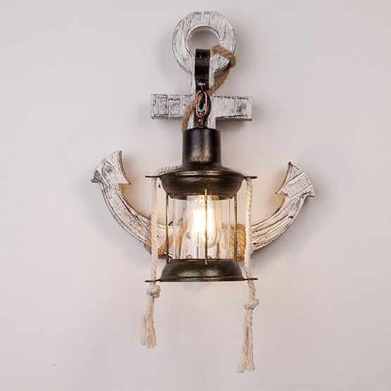 Industrial Vintage Boat Anchor Solid Wood Wall Sconce