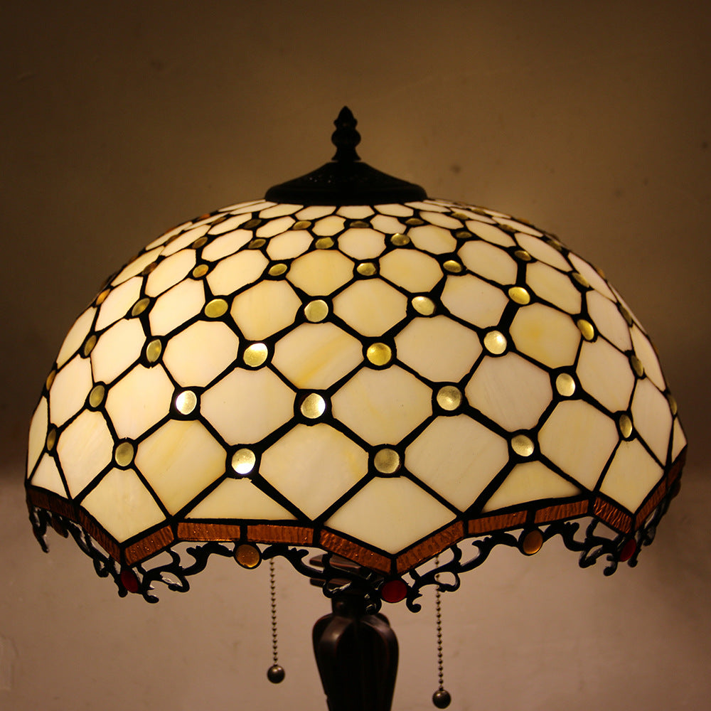 Tiffany Mediterranean Stained Glass Cone Pull Table Lamp