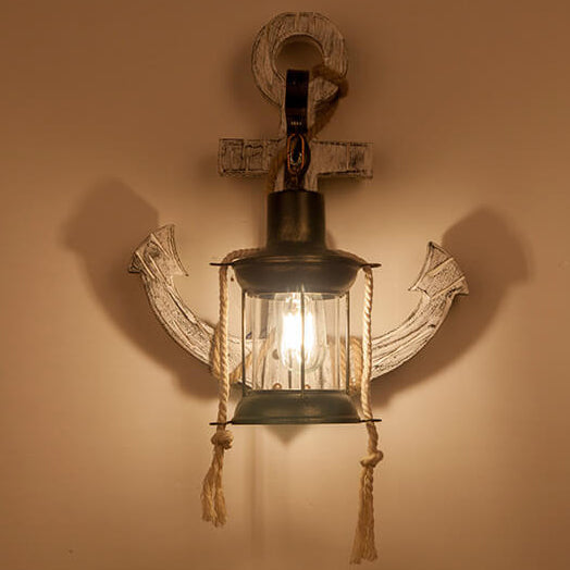 Industrial Vintage Boat Anchor Solid Wood Wall Sconce