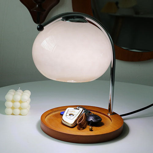 Vintage Glass Dome Solid Wood Base 1-Light Table Lamp
