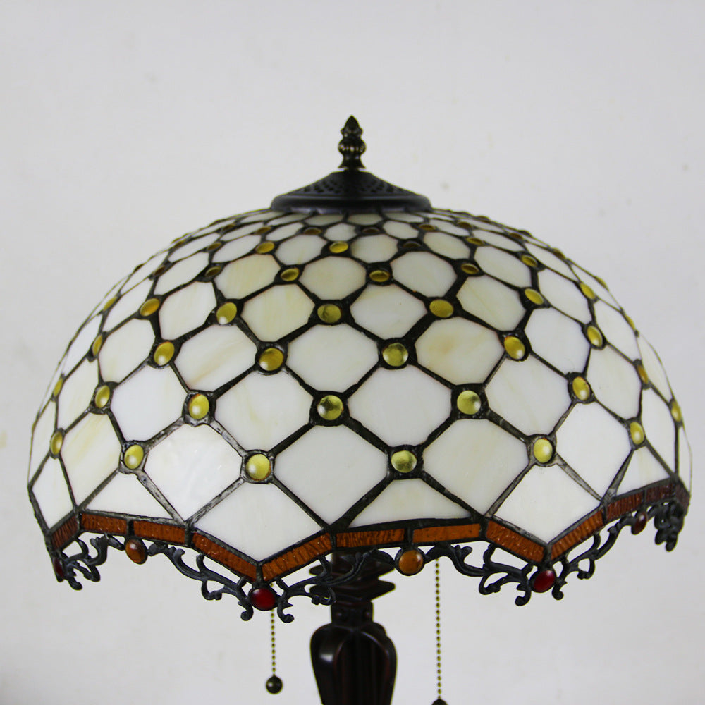 Tiffany Mediterranean Stained Glass Cone Pull Table Lamp