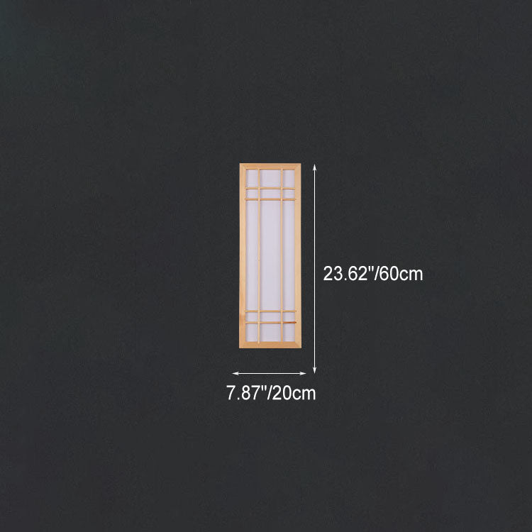 Traditional Japanese Rectangle Solid Wood LED Wall Sconce