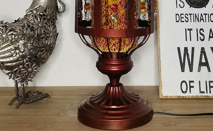 Vintage Turkish Stained Glass Lantern 1-Light Table Lamp