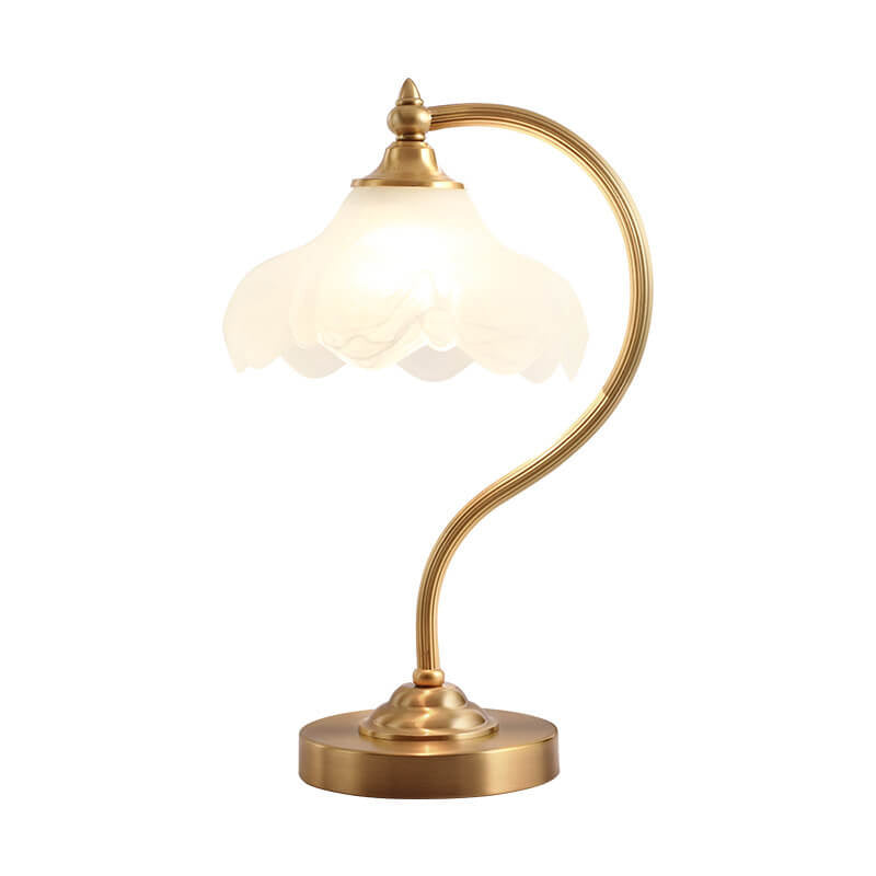 Elegant Vintage Round Copper Glass Petal Shade Table Lamp
