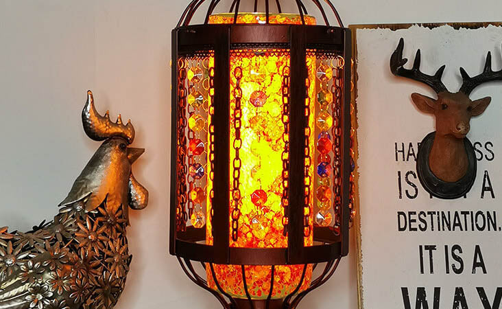 Vintage Turkish Stained Glass Lantern 1-Light Table Lamp