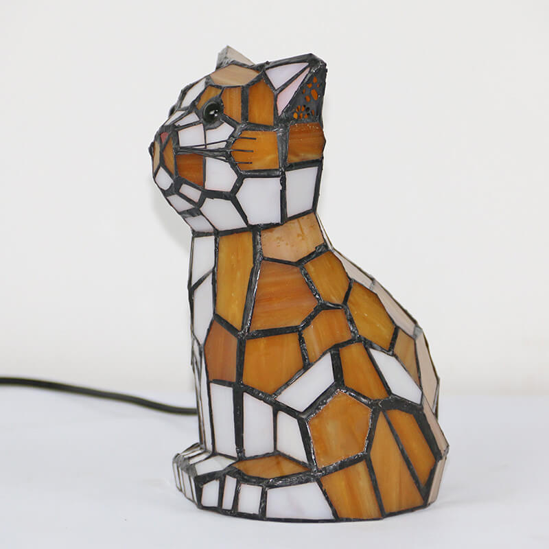 Tiffany Creative Cats/Dogs Stained Glass 1-Light Table Lamp