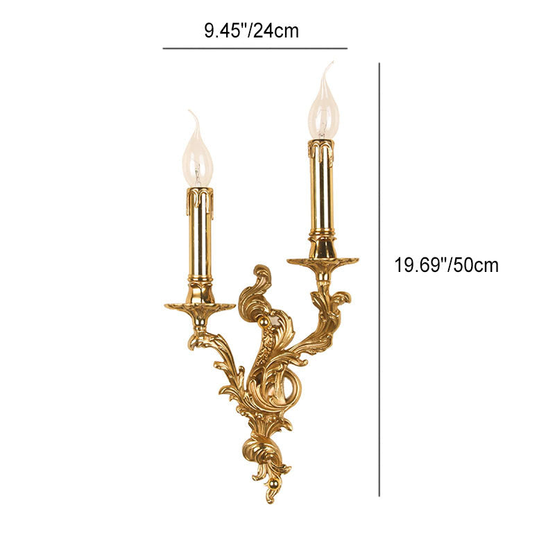 French Vintage Brass Candle 2/3 Light Wall Sconce