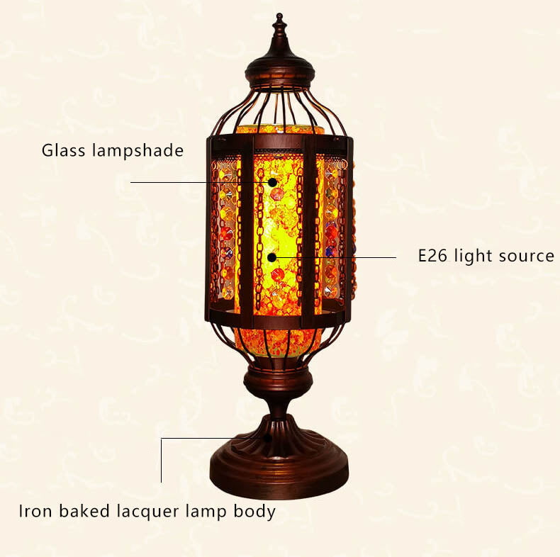 Vintage Turkish Stained Glass Lantern 1-Light Table Lamp