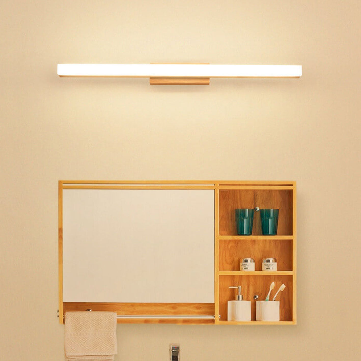 Nordic Minimalist Wooden Long Strip Vanity Wall Light