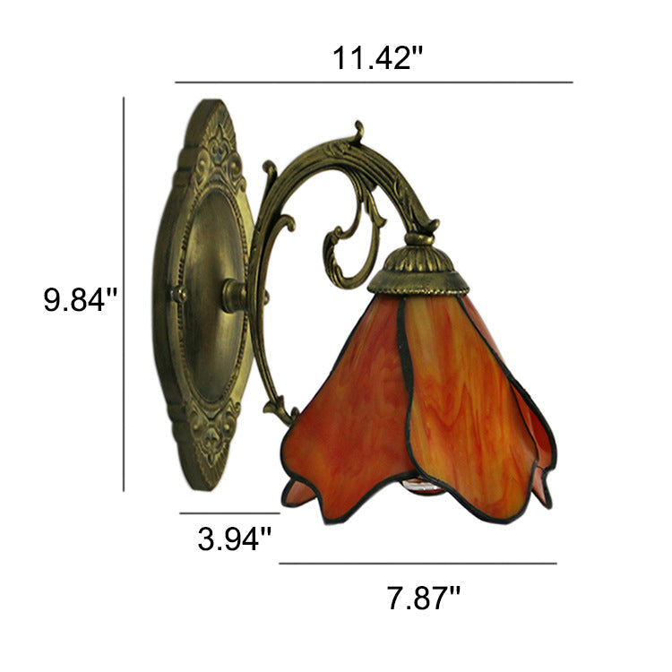 Vintage Tiffany Petals Stained Glass 1-Light Wall Sconce