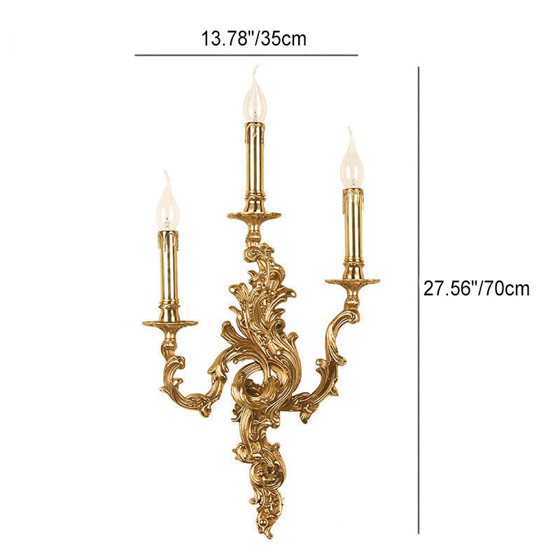 French Vintage Brass Candle 2/3 Light Wall Sconce