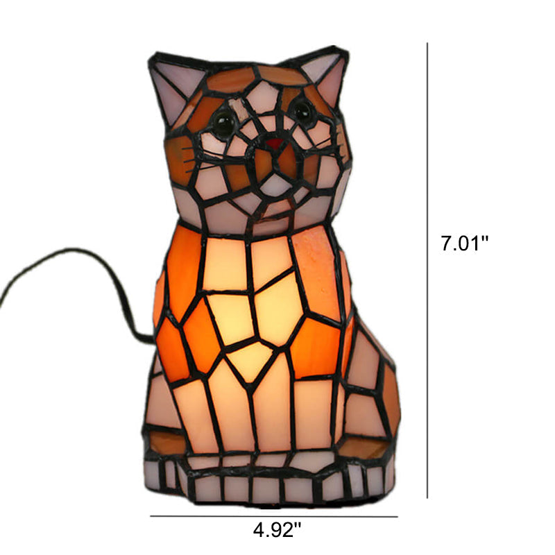 Tiffany Creative Cats/Dogs Stained Glass 1-Light Table Lamp