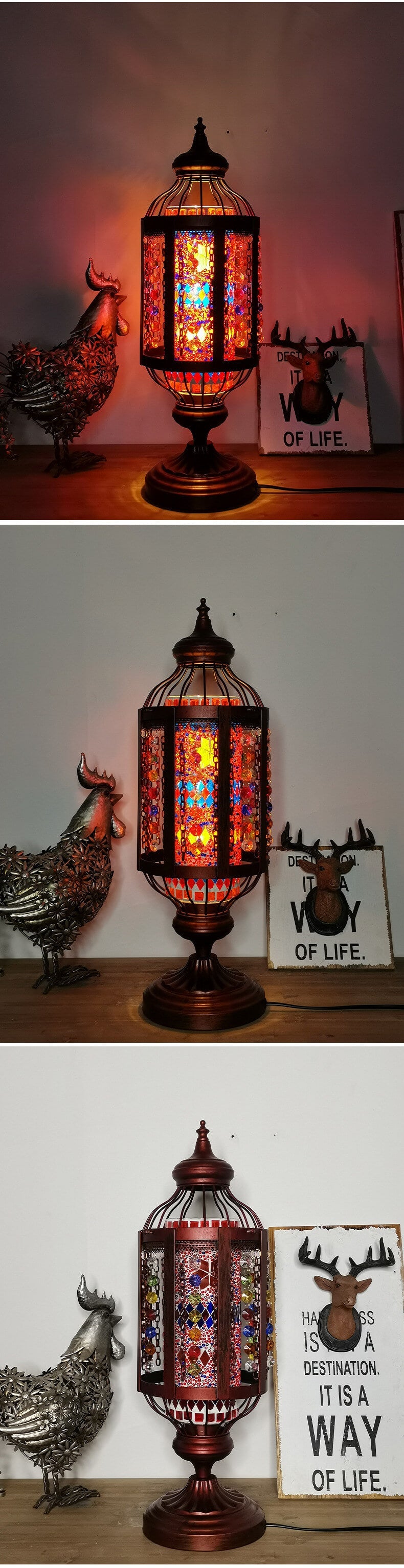 Vintage Turkish Stained Glass Lantern 1-Light Table Lamp