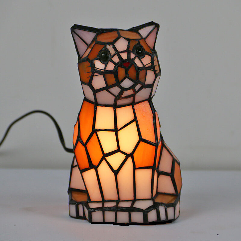 Tiffany Creative Cats/Dogs Stained Glass 1-Light Table Lamp