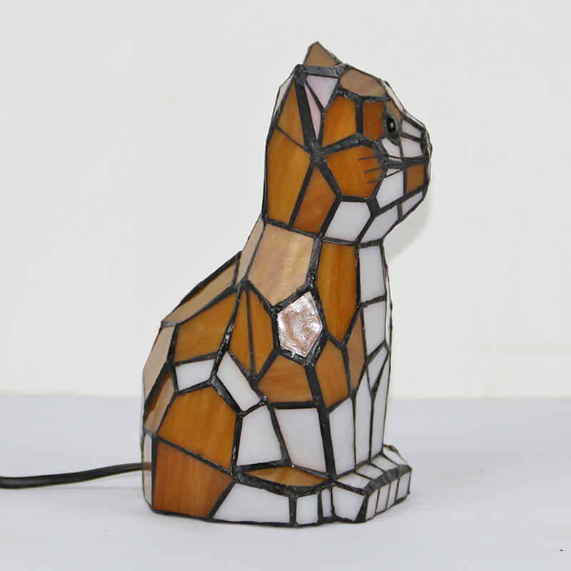 Tiffany Creative Cats/Dogs Stained Glass 1-Light Table Lamp