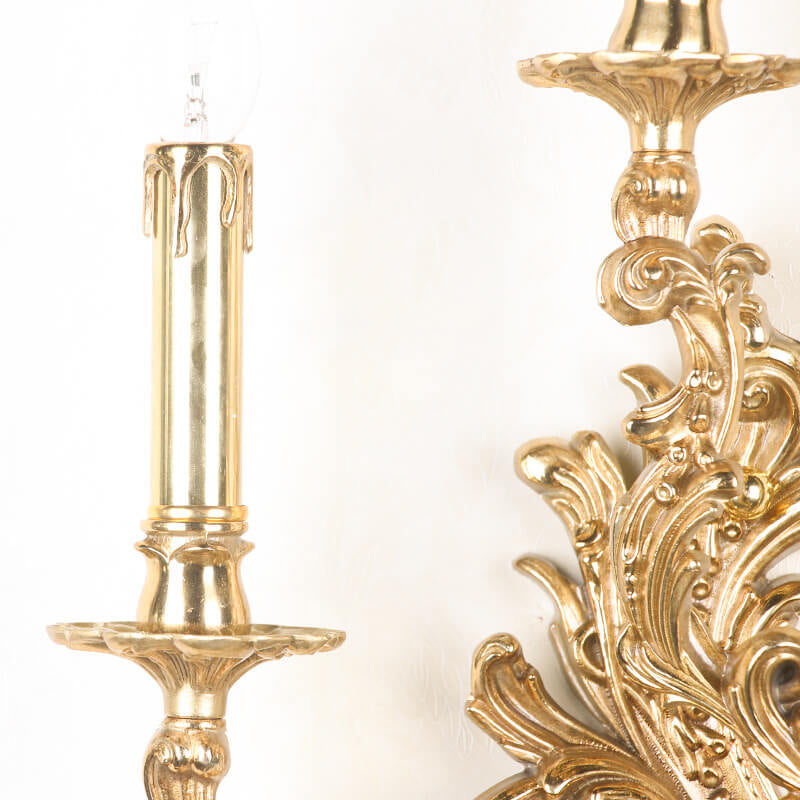 French Vintage Brass Candle 2/3 Light Wall Sconce