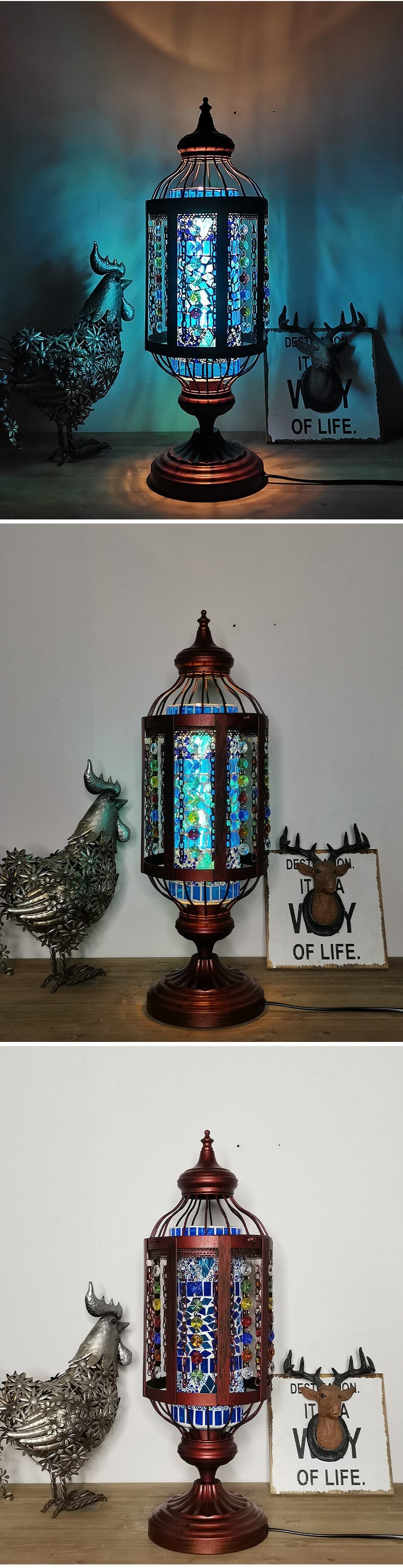 Vintage Turkish Stained Glass Lantern 1-Light Table Lamp